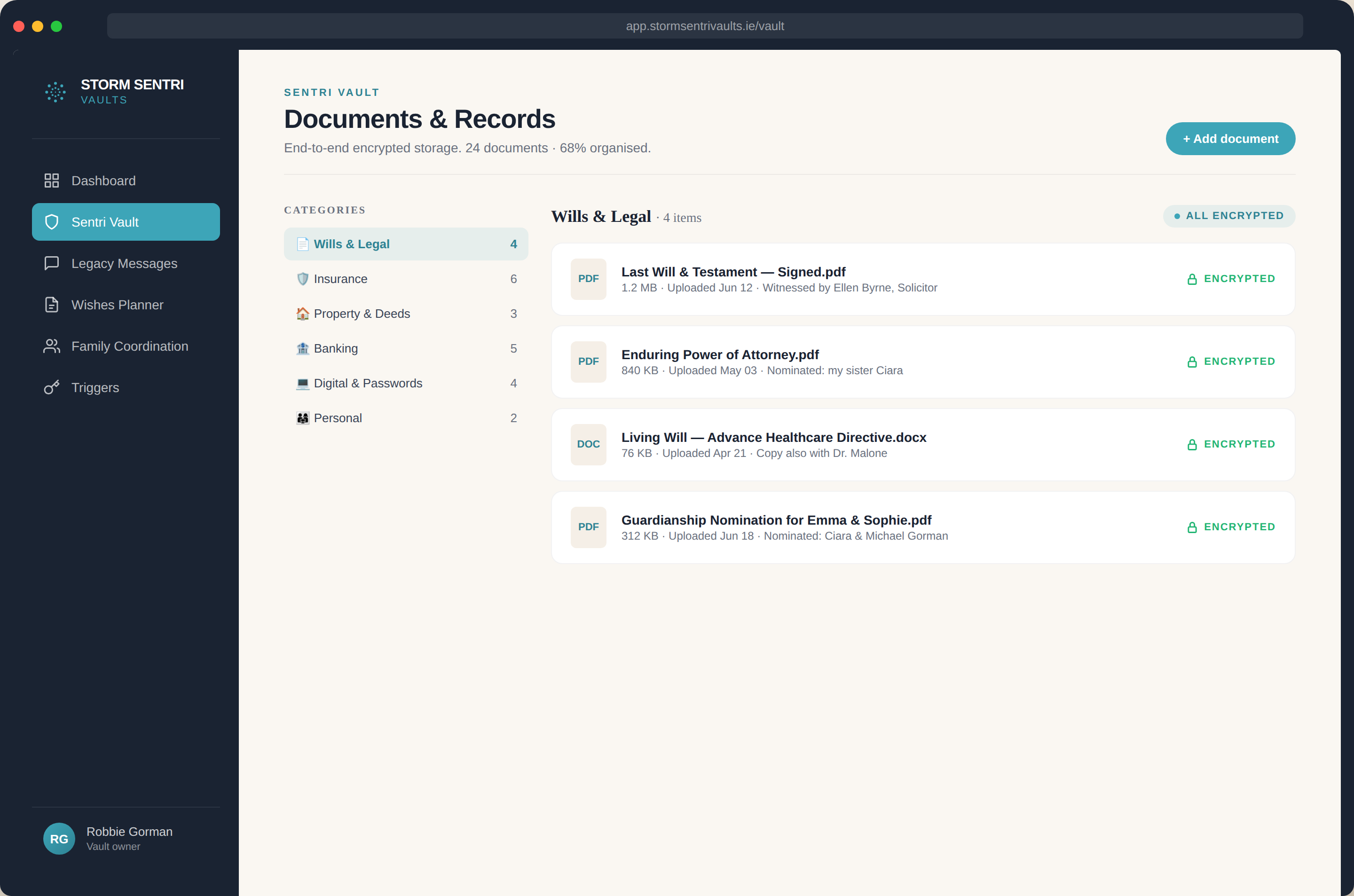 Sentri Vault module screenshot